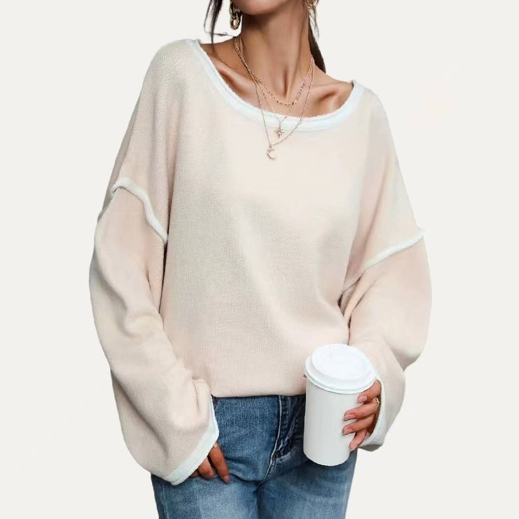 Always Cute Round Neck Long Balloon Sleeve Knit Sweater