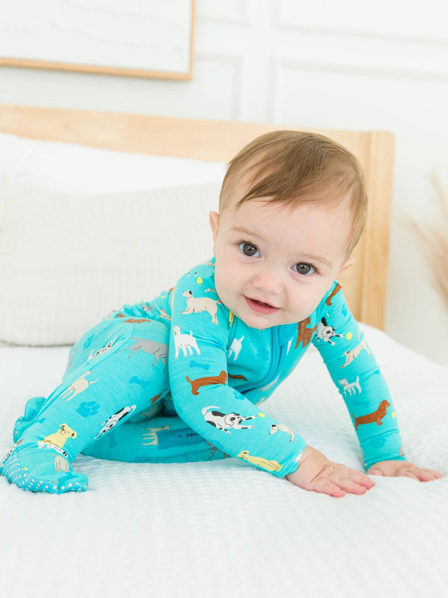 RuffleButts + RuggedButts - Baby Boys Bamboo Viscose Puppy Playtime Footed Pajama: