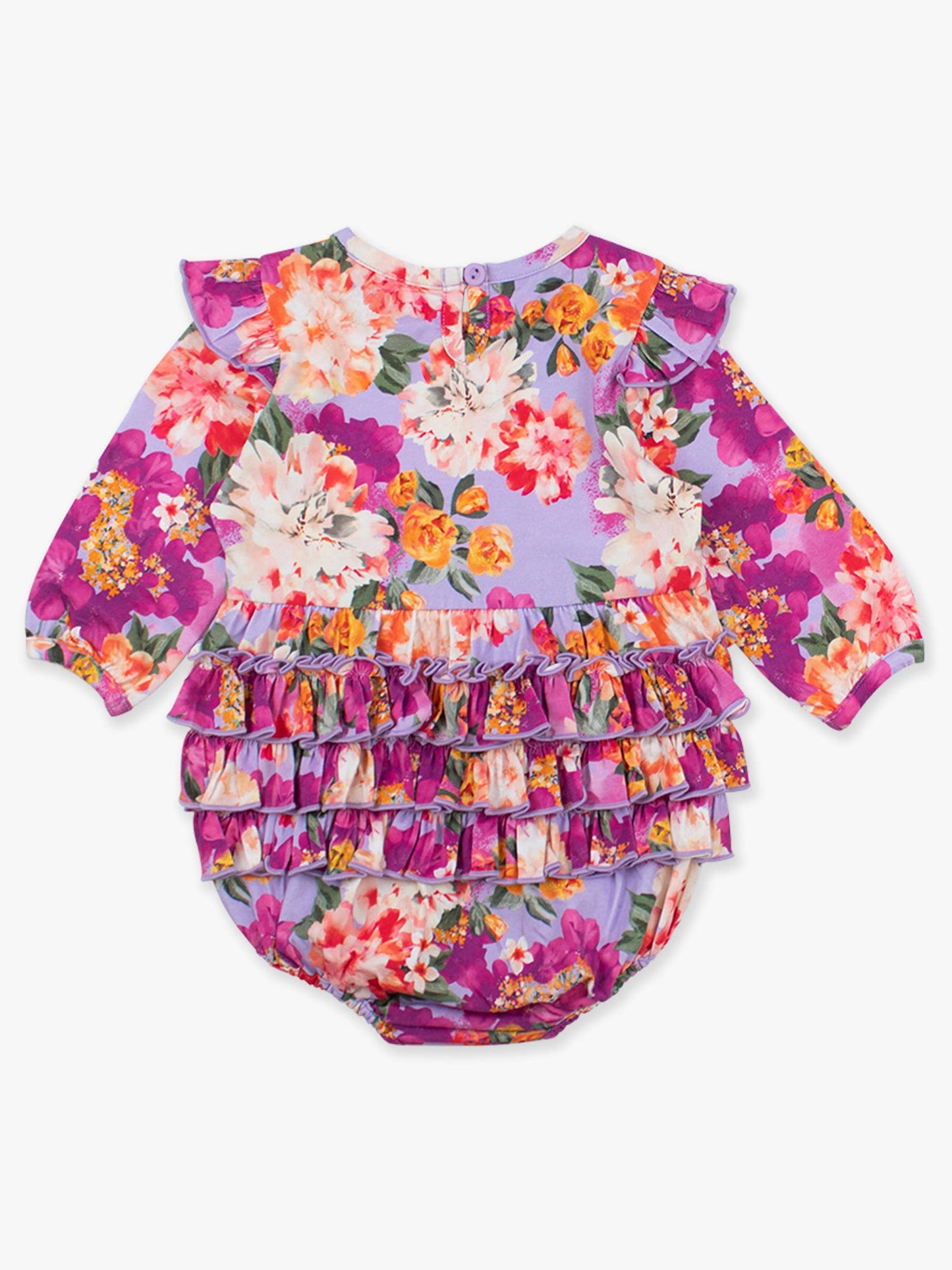 RuffleButts + RuggedButts - Baby Girls Lavender Valley Knit Long Sleeve Flutter Bubble Romper