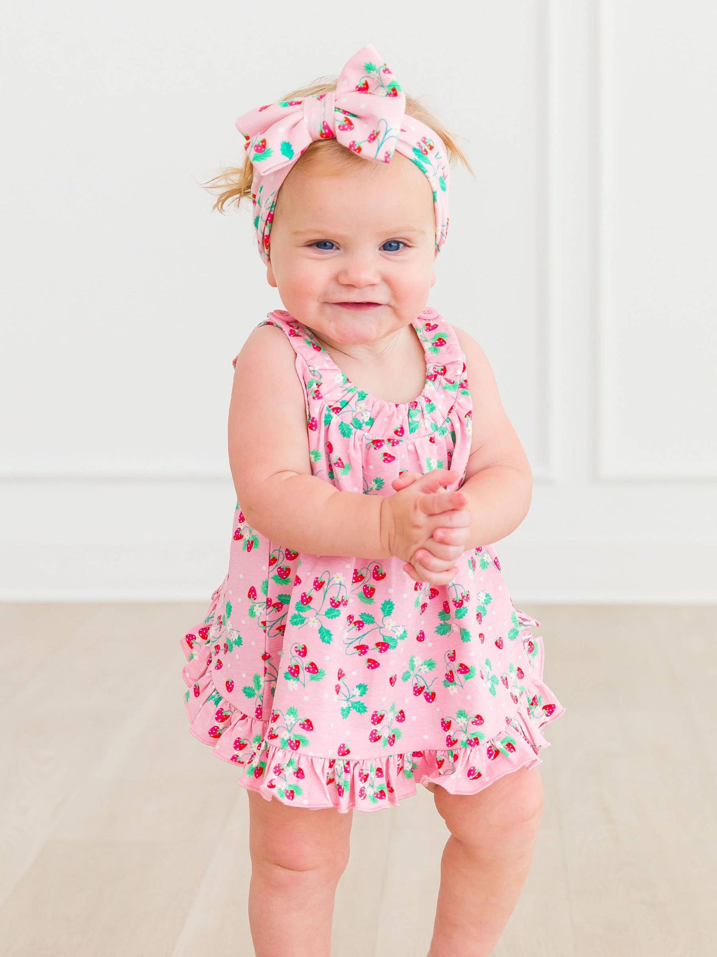 RuffleButts + RuggedButts - Baby Girls Strawberry Knit Top and Bloomer Set