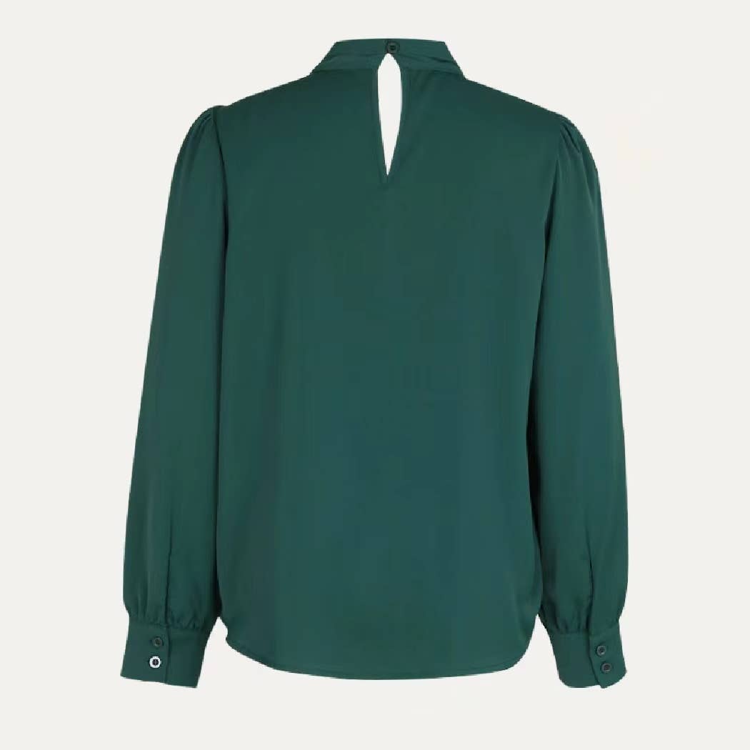 Graceful Dark Green Halter Neck Long Sleeve Top: Dark Green