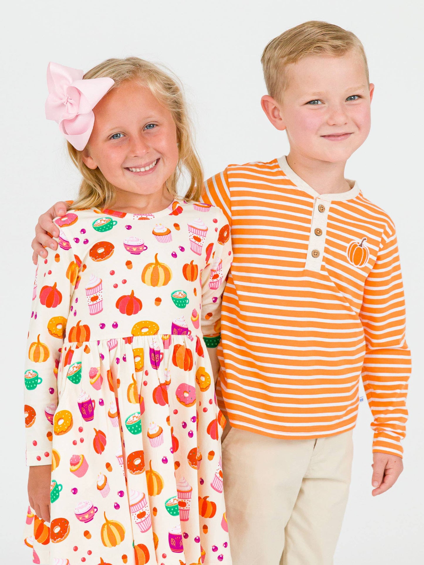 RuffleButts + RuggedButts - Boys Pumpkin Orange Stripe Knit Long Sleeve Embroidered Henley Tee