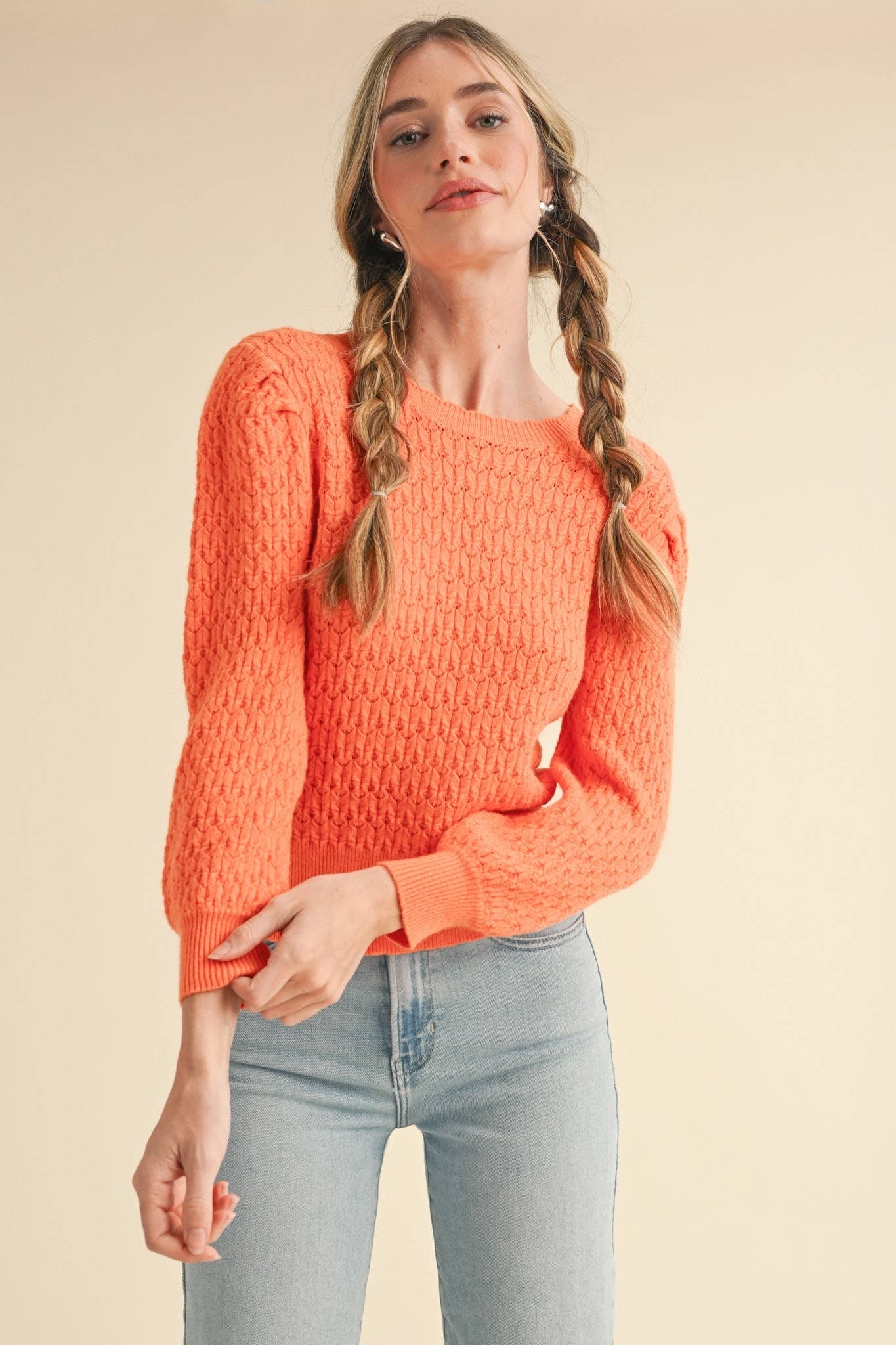 &MERCI - PUFF SLEEVE POINTELLE SWEATER MSW10553