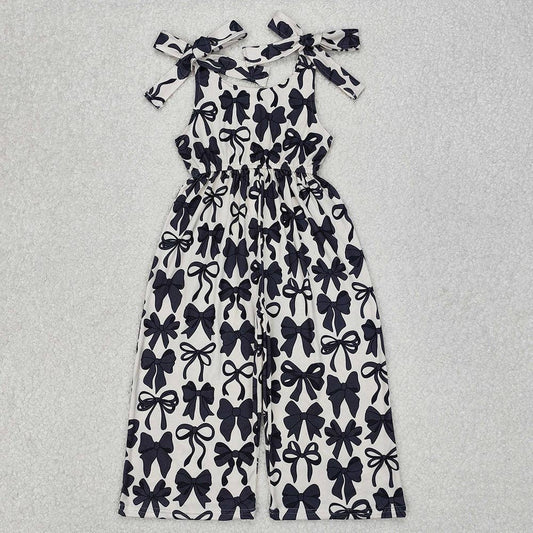 Aier Wholesale - Baby Girls Black Cute Bows Straps Pants Jumpsuits