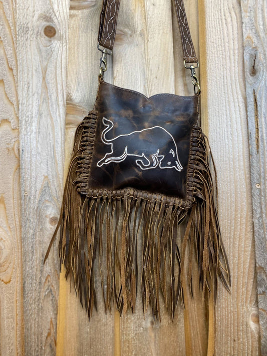 Western Linens - Bull All Tooled Leather Crossbody 