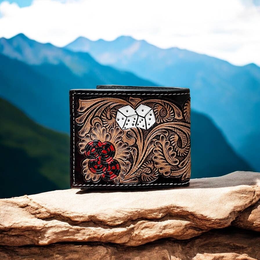 Western Linens - Aces Tooled leather men’s wallet 