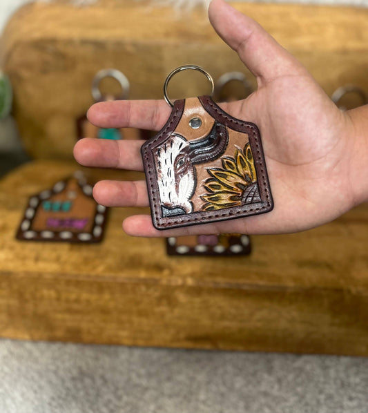 Western Linens - Tooled Leather Bull Keychain