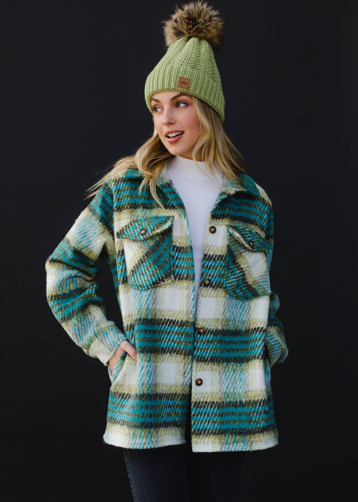 Turquoise, Green & Cream Plaid Jacket