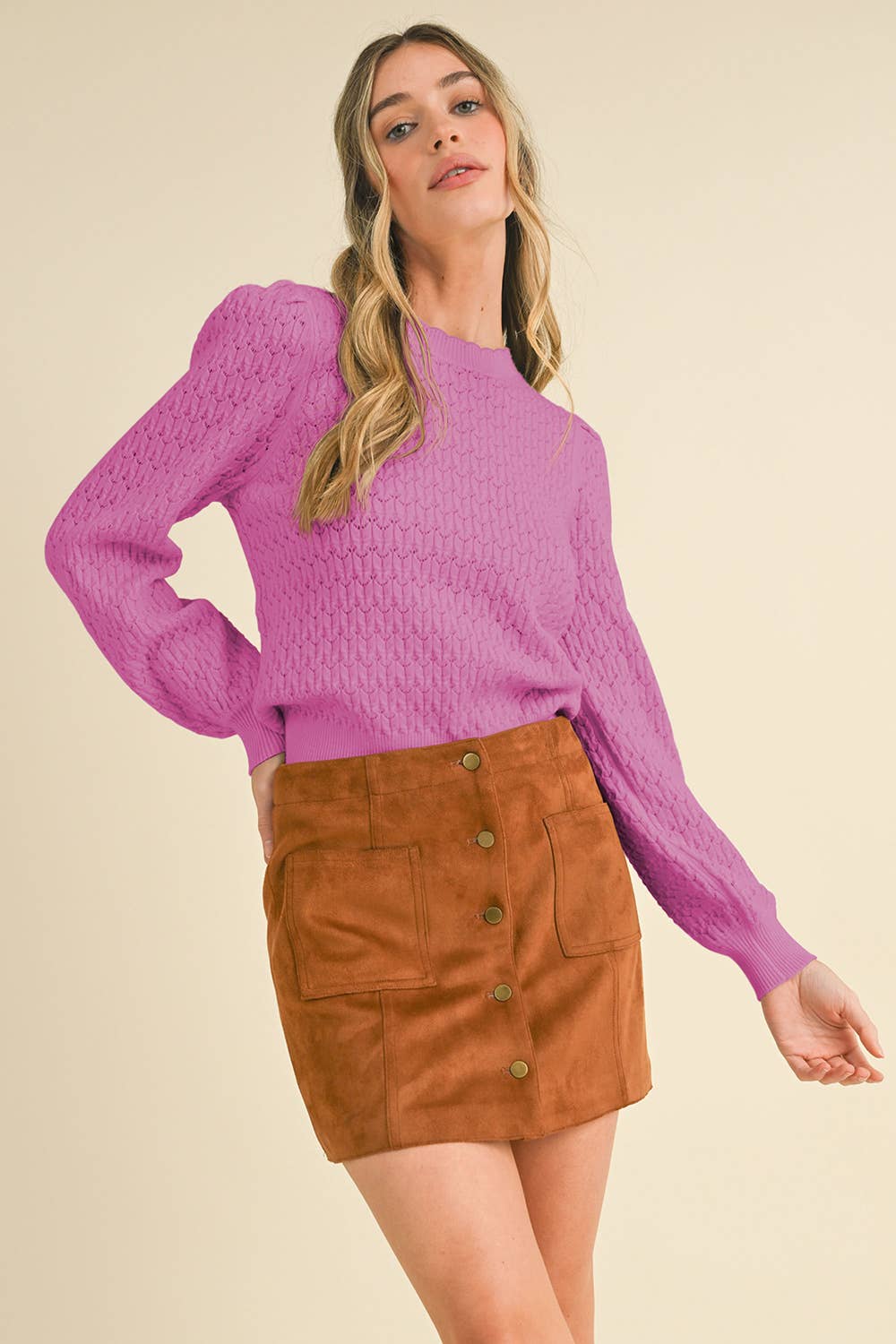 &MERCI - PUFF SLEEVE POINTELLE SWEATER MSW10553