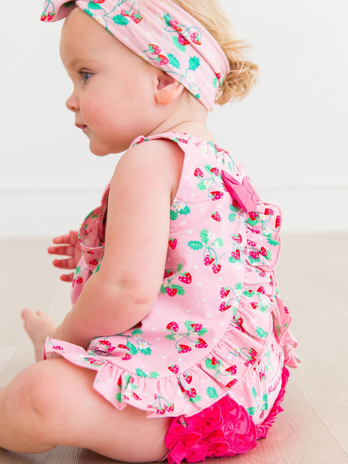 RuffleButts + RuggedButts - Baby Girls Strawberry Knit Top and Bloomer Set
