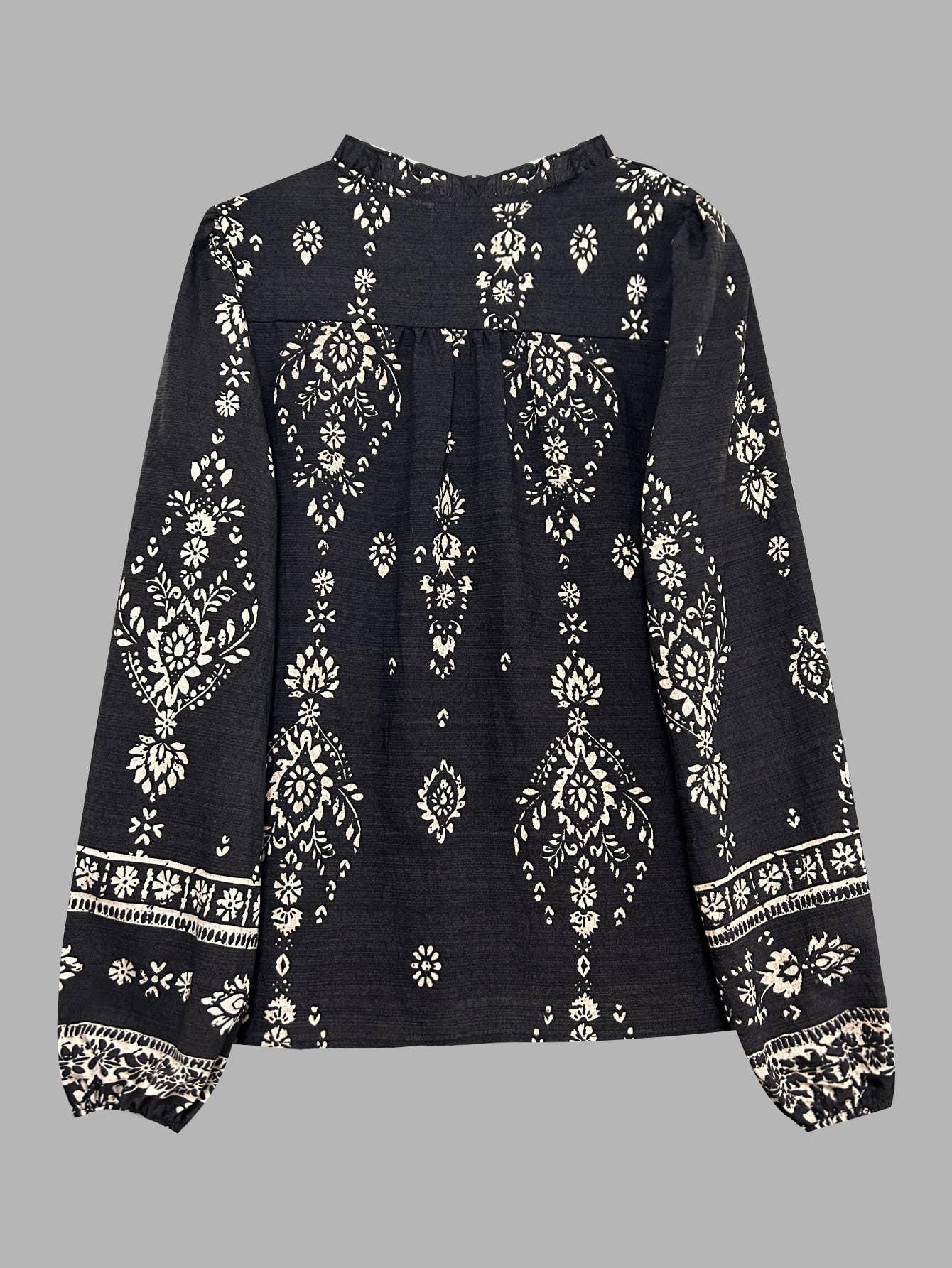 I’m Retro Bohemian Floral Geometric Print Blouse