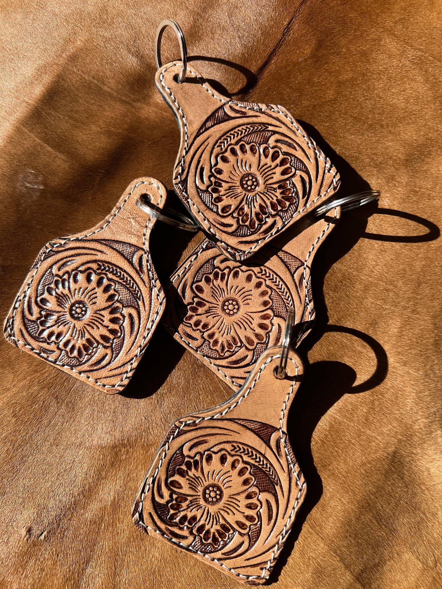 Equipage - Tooled Leather Livestock Ear Tag Keychain