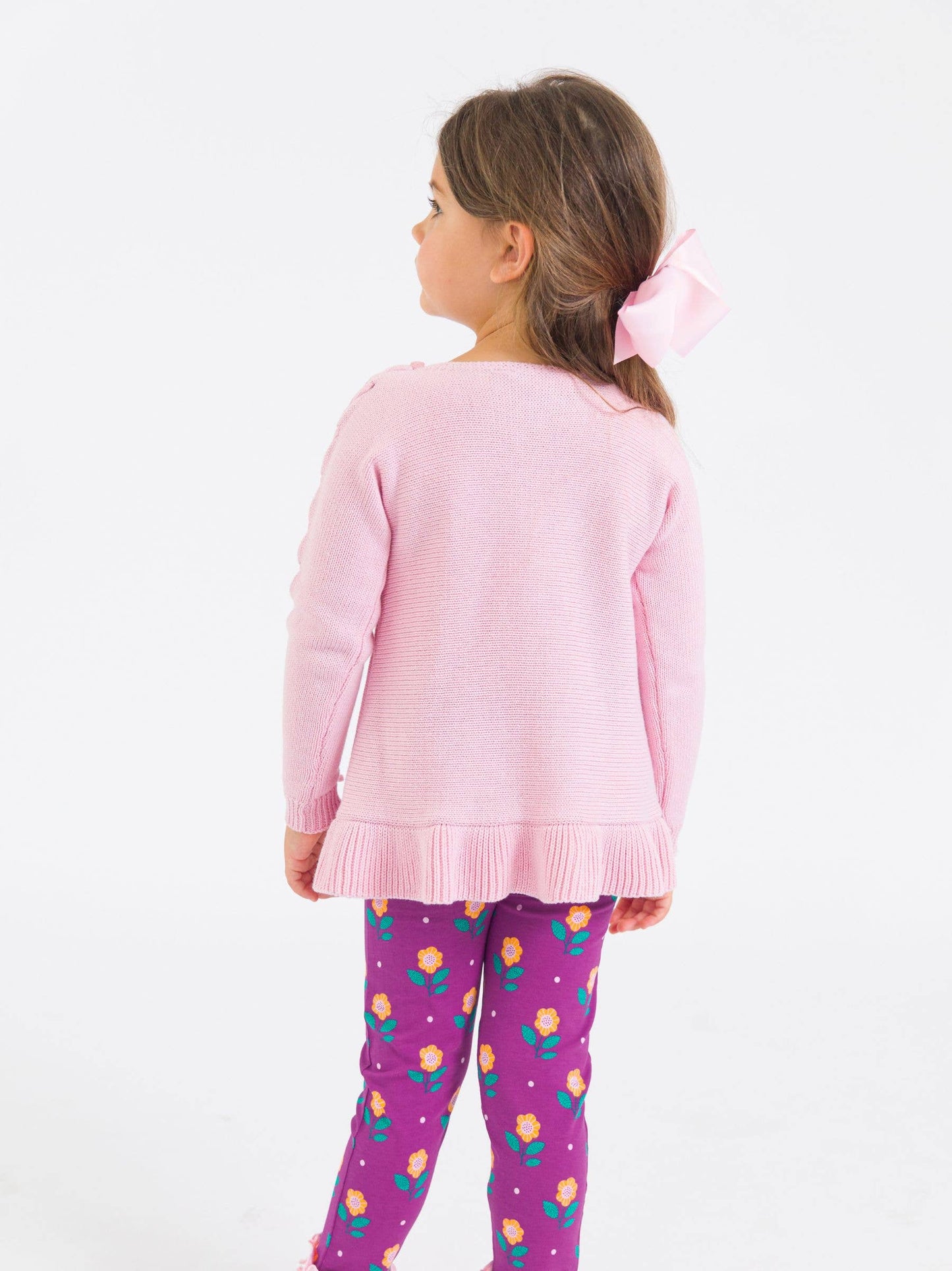 RuffleButts + RuggedButts - Girls Pink Ruffle Hem Lace Up Sweater