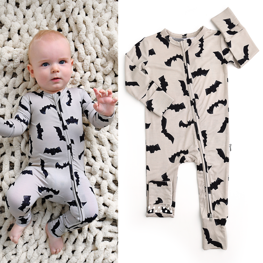 Gigi and Max - Vlad Gray Bats ZIP Bamboo Halloween Sleepies Little
