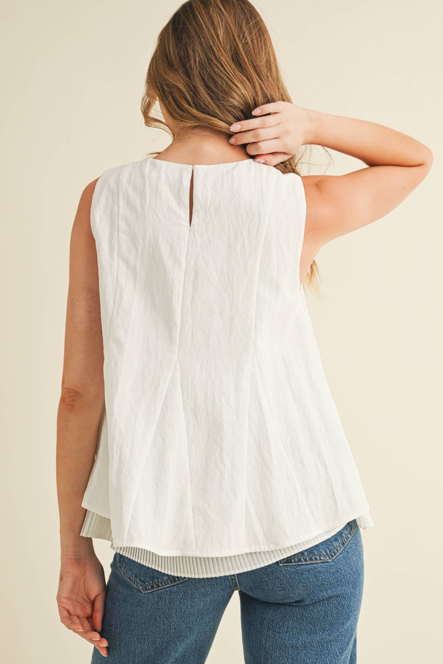 TCEC - CT9468-Pleated throughout Sleeveless A Line Top