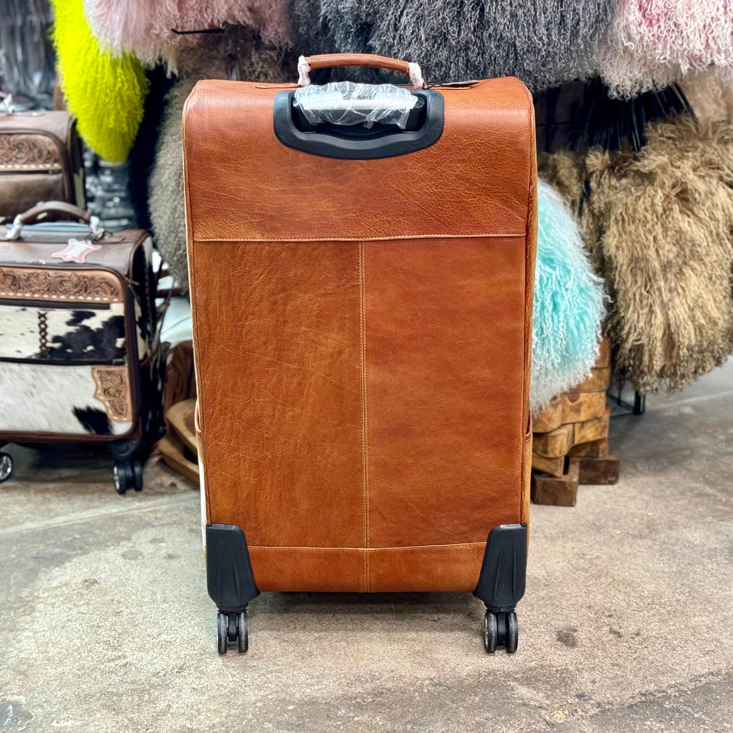 Western Linens - Tooled Cowhide Rolling Luggage XL