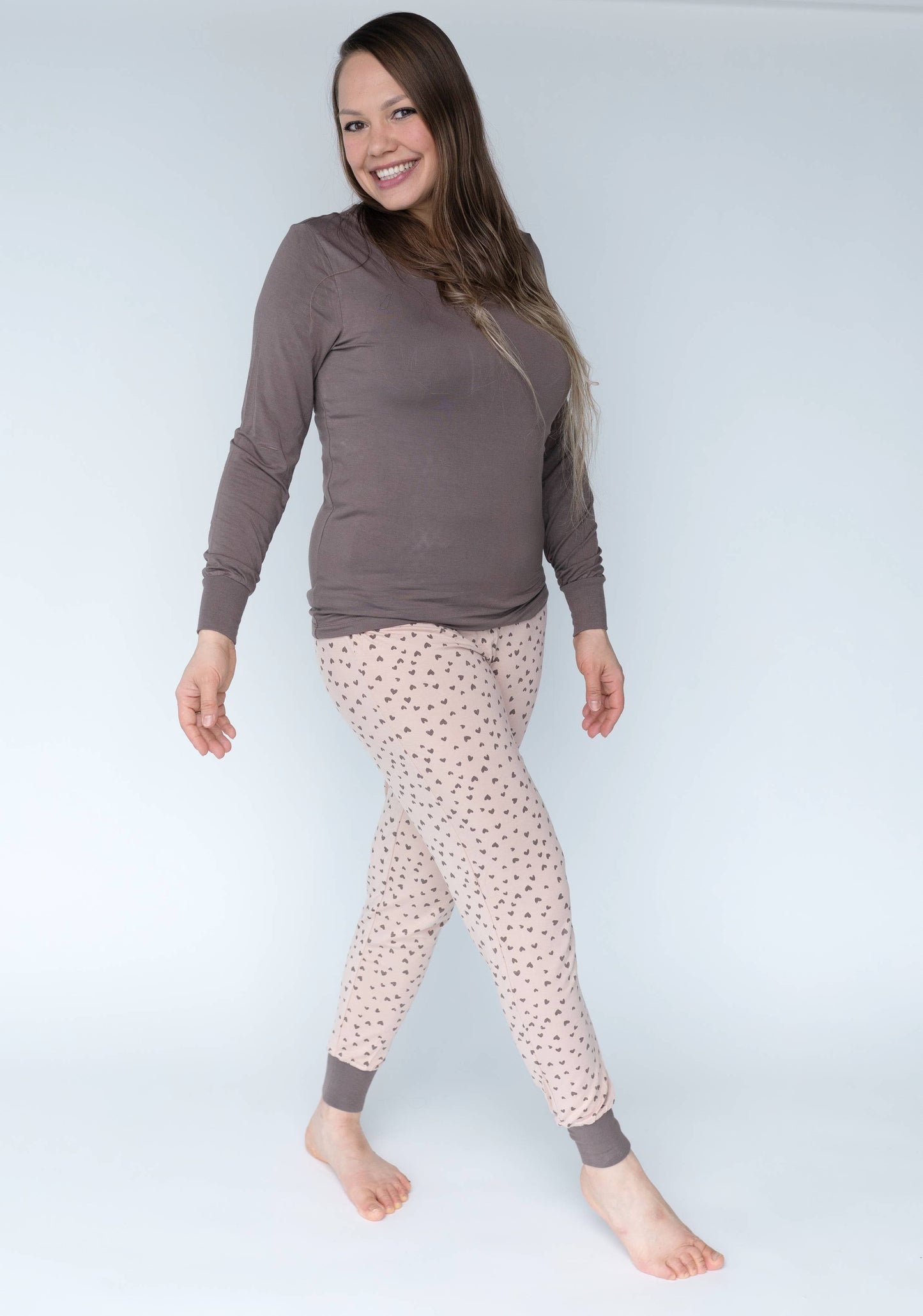 Women's Bamboo Long Sleeve Fitted Pajama Set: L / Prairie/Sleepy Sloth Print