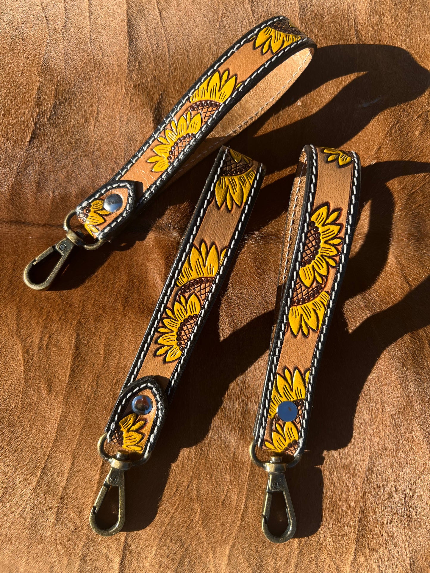 Equipage - Tooled Leather Sunflower Western Wrist Strap Keychain