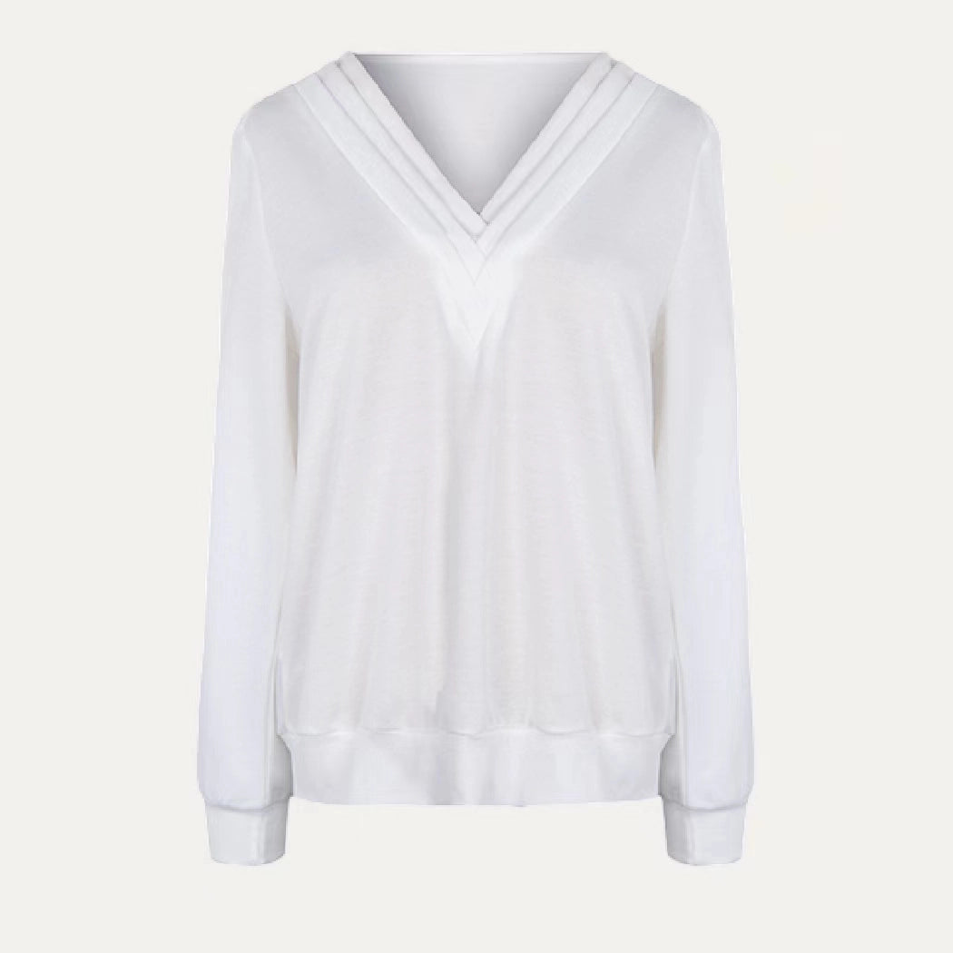 The Moment Collection Super Simply Solid V Neckline Long Sleeve Pullover Top