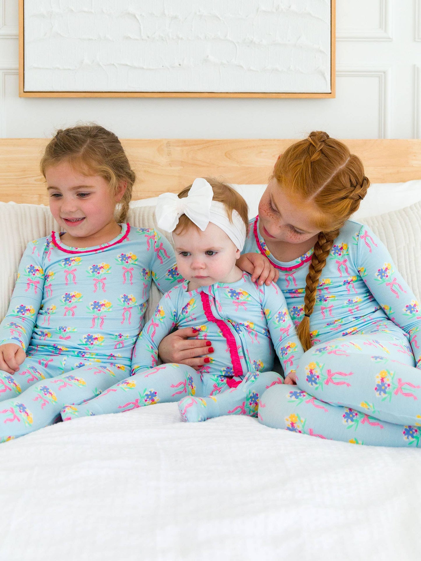 RuffleButts + RuggedButts - Toddler Girls Bows and Bouquets Bamboo Viscose Ruffle Long Sleeve Pajama Set