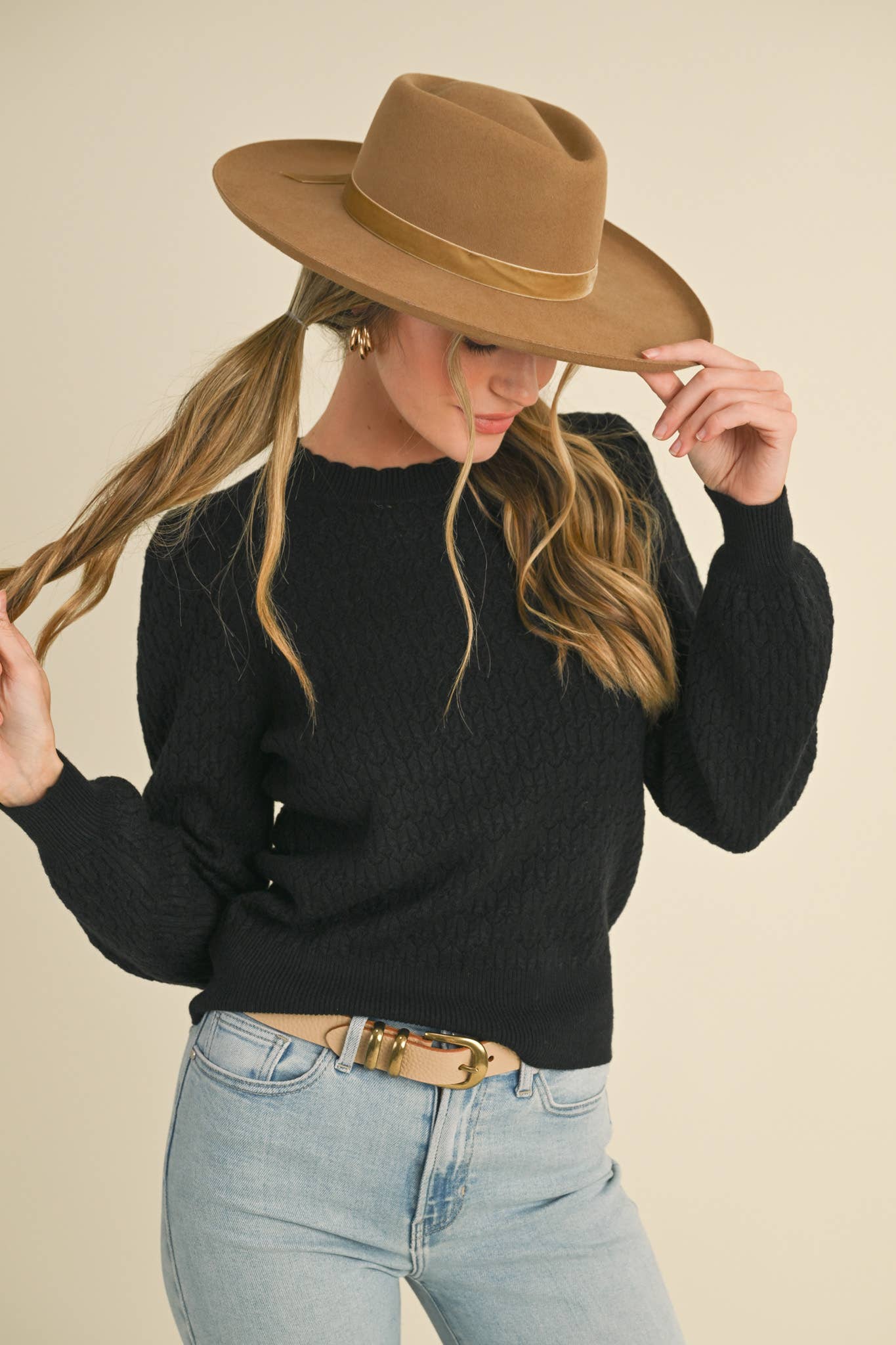 &MERCI - PUFF SLEEVE POINTELLE SWEATER MSW10553