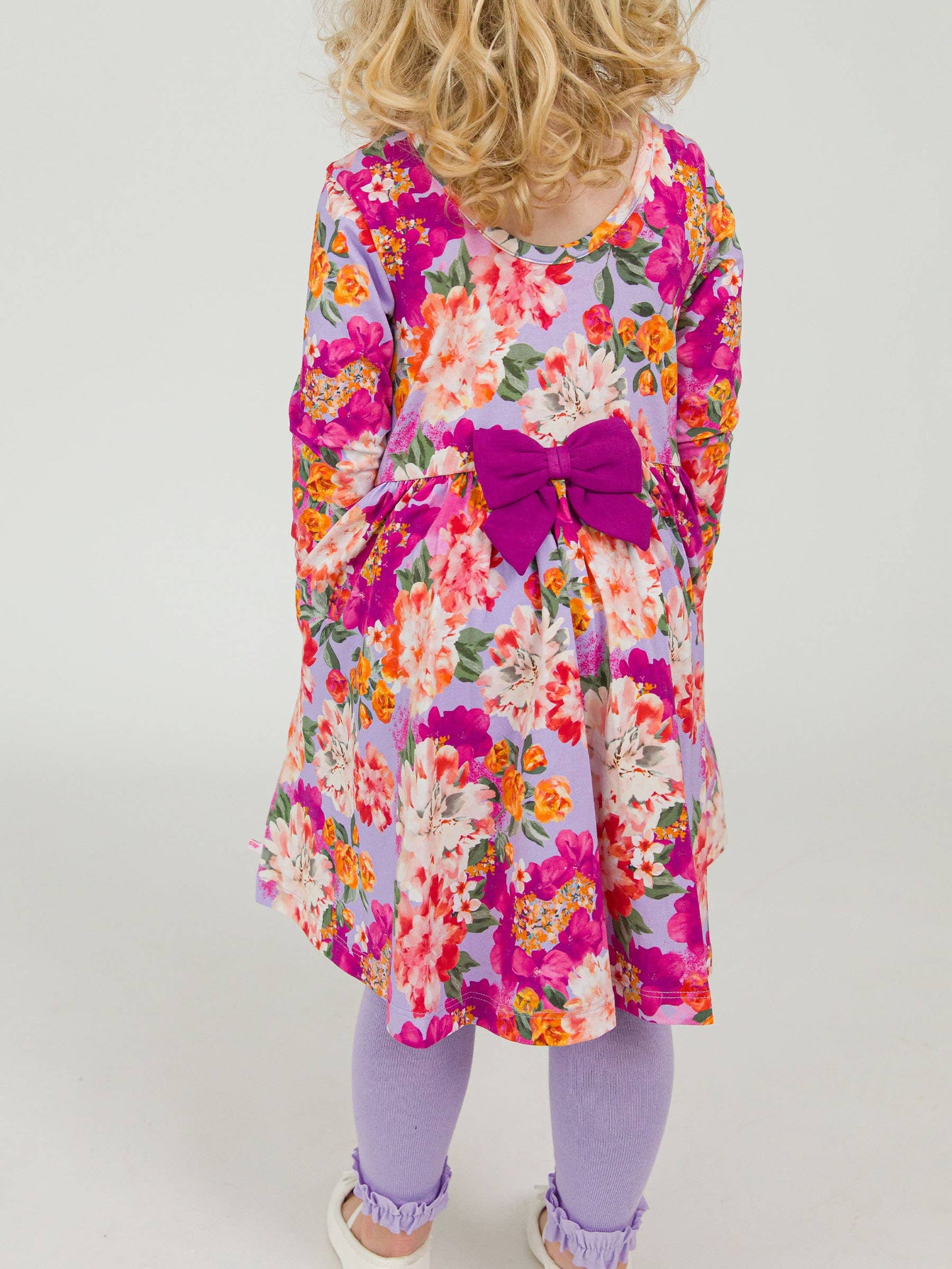 RuffleButts + RuggedButts - Girls Lavender Valley Knit Long Sleeve Twirl Dress