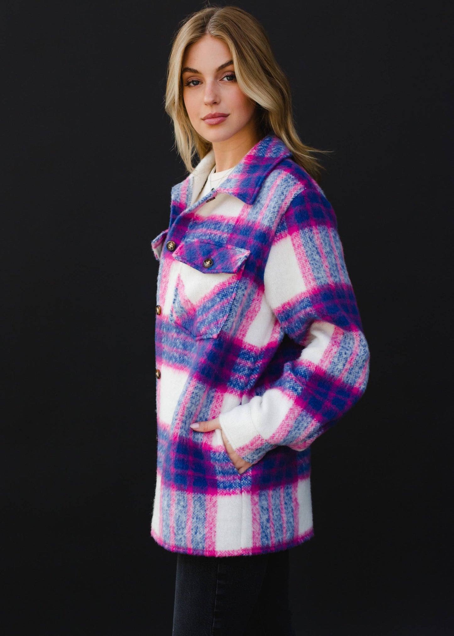 Blue, Pink & White Plaid Jacket