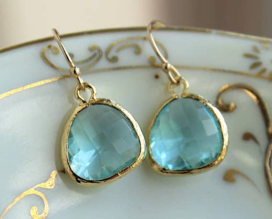 Laalee Jewelry - Aquamarine Blue Earrings Gold Plated