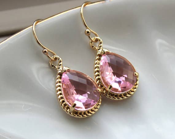 Laalee Jewelry - Light Pink Gold Blush Teardrop Earrings