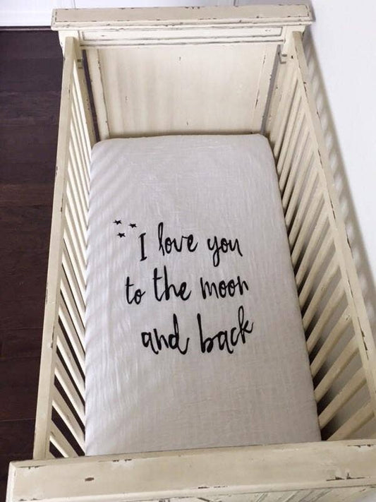 Modern Burlap - Organic Crib Sheet - I Love You to The Moon And Back