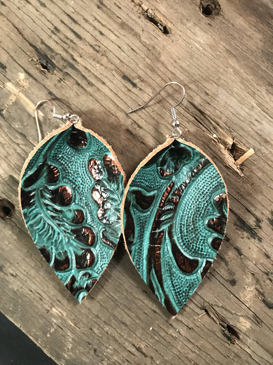 Jill's Jewels - Teal and Copper Leather Earrings