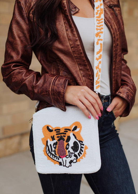 Panache Apparel Co. - White Beaded Tiger Crossbody