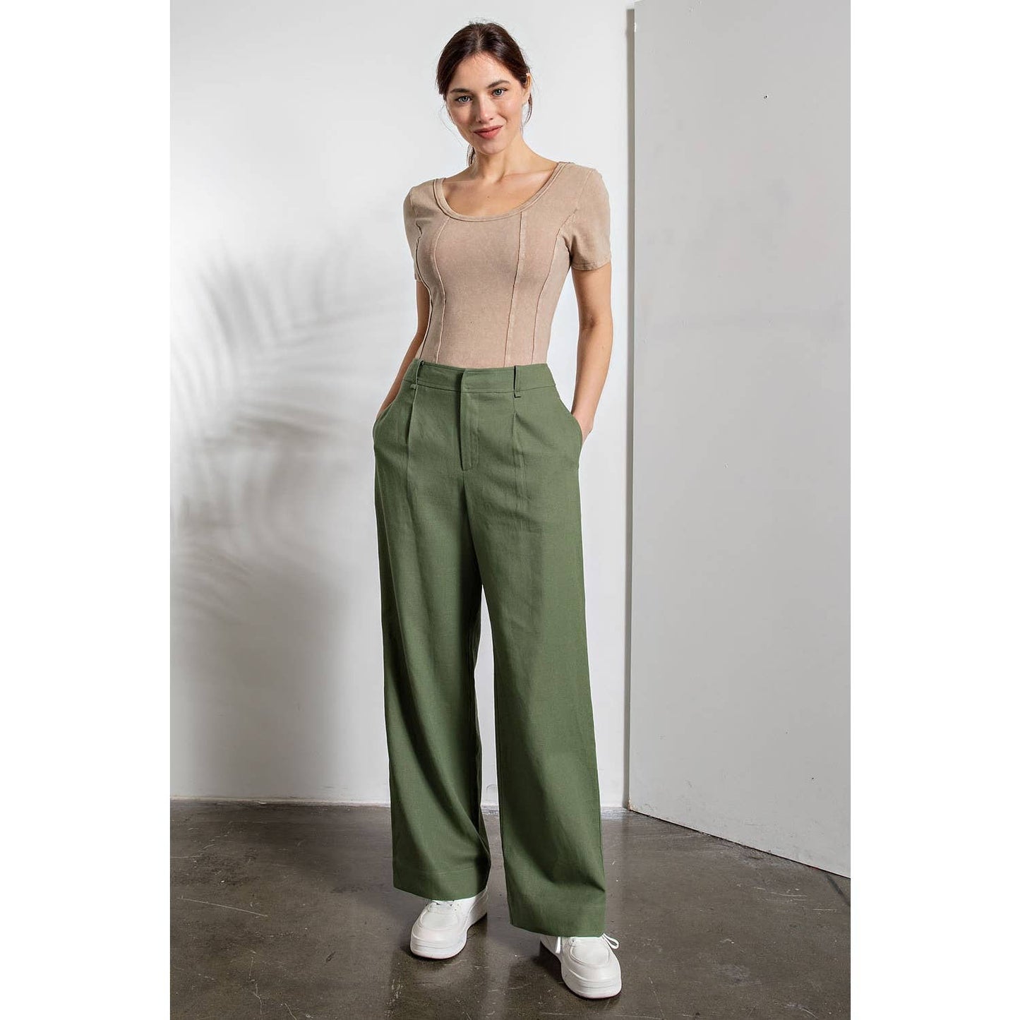 Rae Mode - LINEN WIDE LEG PINTUCK PLEAT PANTS