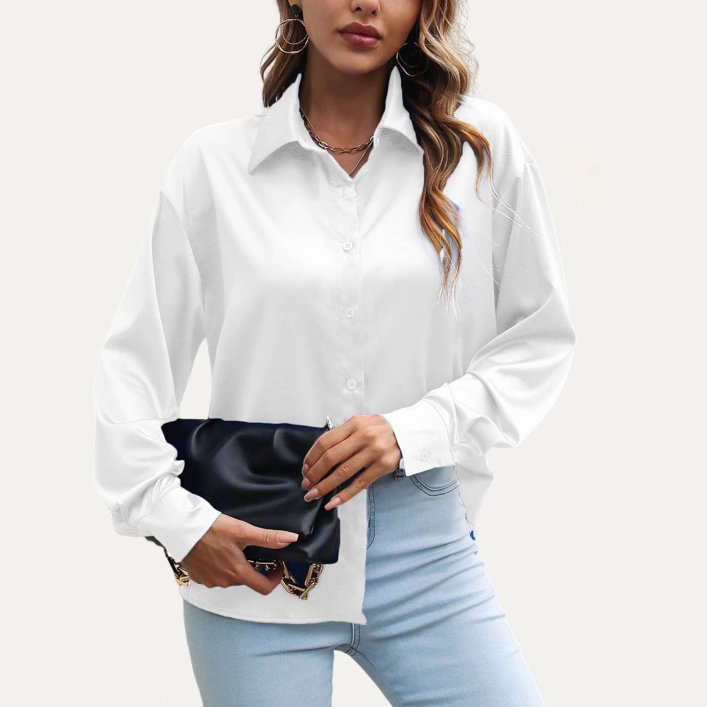 The Moment Collection - Easy To See Satin Long Sleeve Button-Up Top