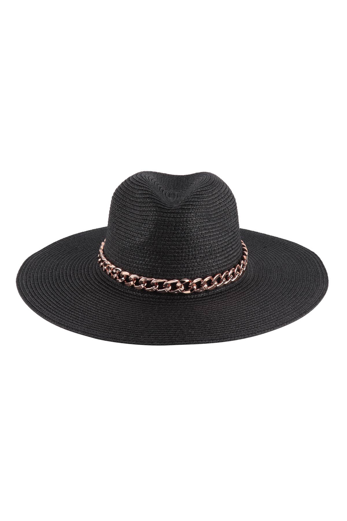 MYS Wholesale Inc - HDT3598 - PANAMA BRIM SUMMER HAT WITH CHAIN ACCENT