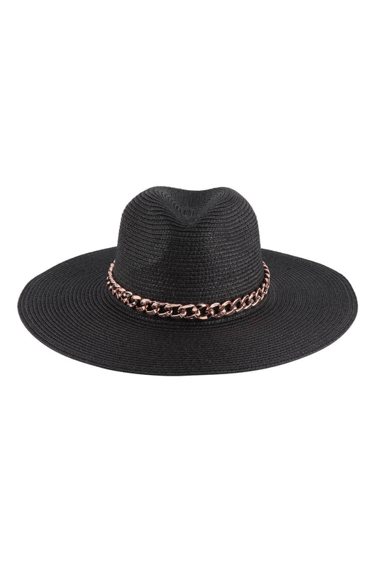 MYS Wholesale Inc - HDT3598 - PANAMA BRIM SUMMER HAT WITH CHAIN ACCENT