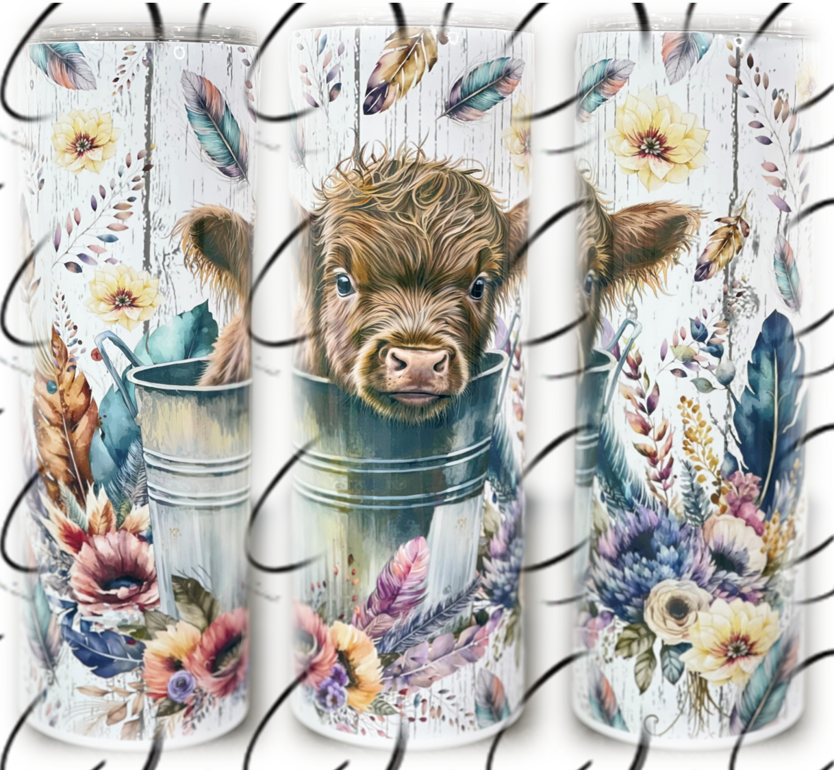 CMD Wholesale - Boho Bucket Highland Cow 20oz Skinny Tumbler