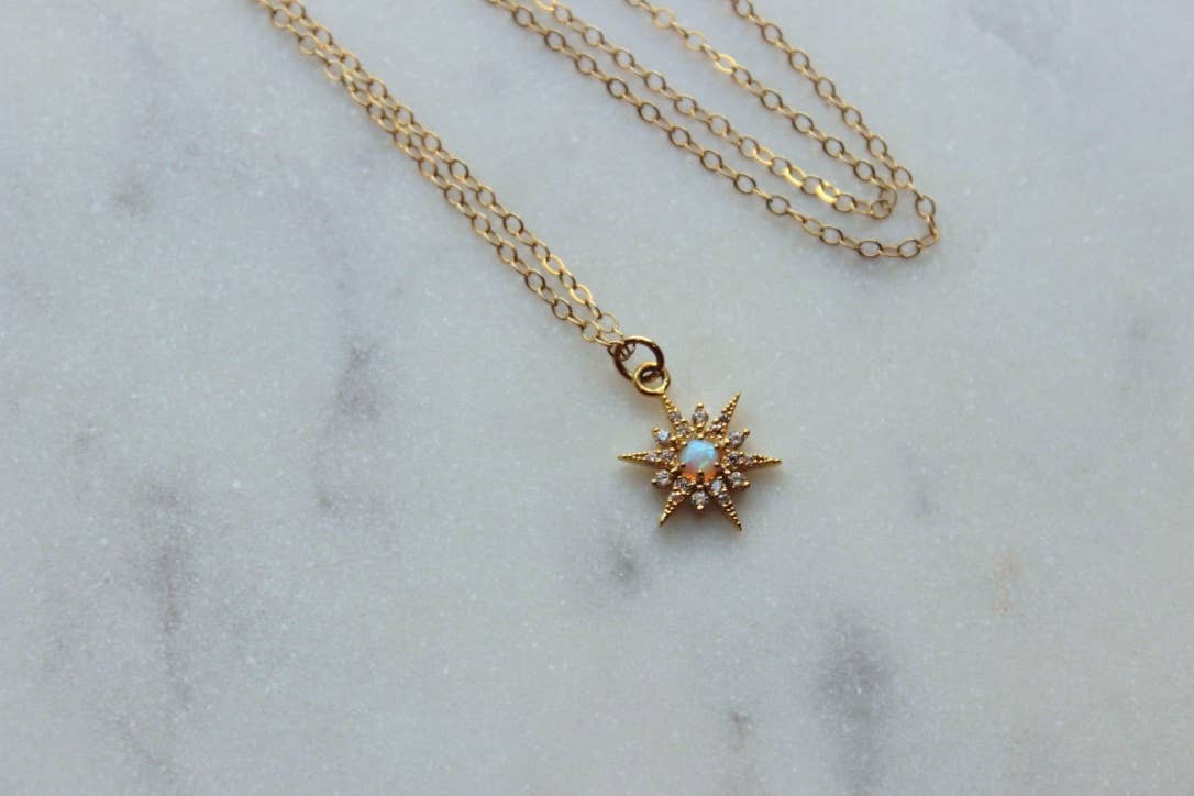 Laalee Jewelry - Star Opal Necklace, Gold Opal Necklace, Gold Star Jewelry