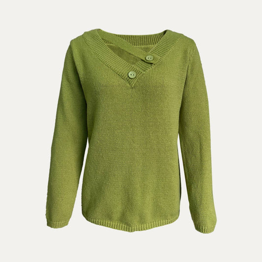 So Trendy Green V-Neck Long Sleeve Knit Sweater: Green