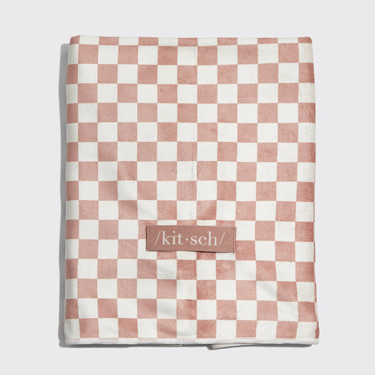 Extra Large Quick-Dry Hair Towel Wrap- Terracotta Checker