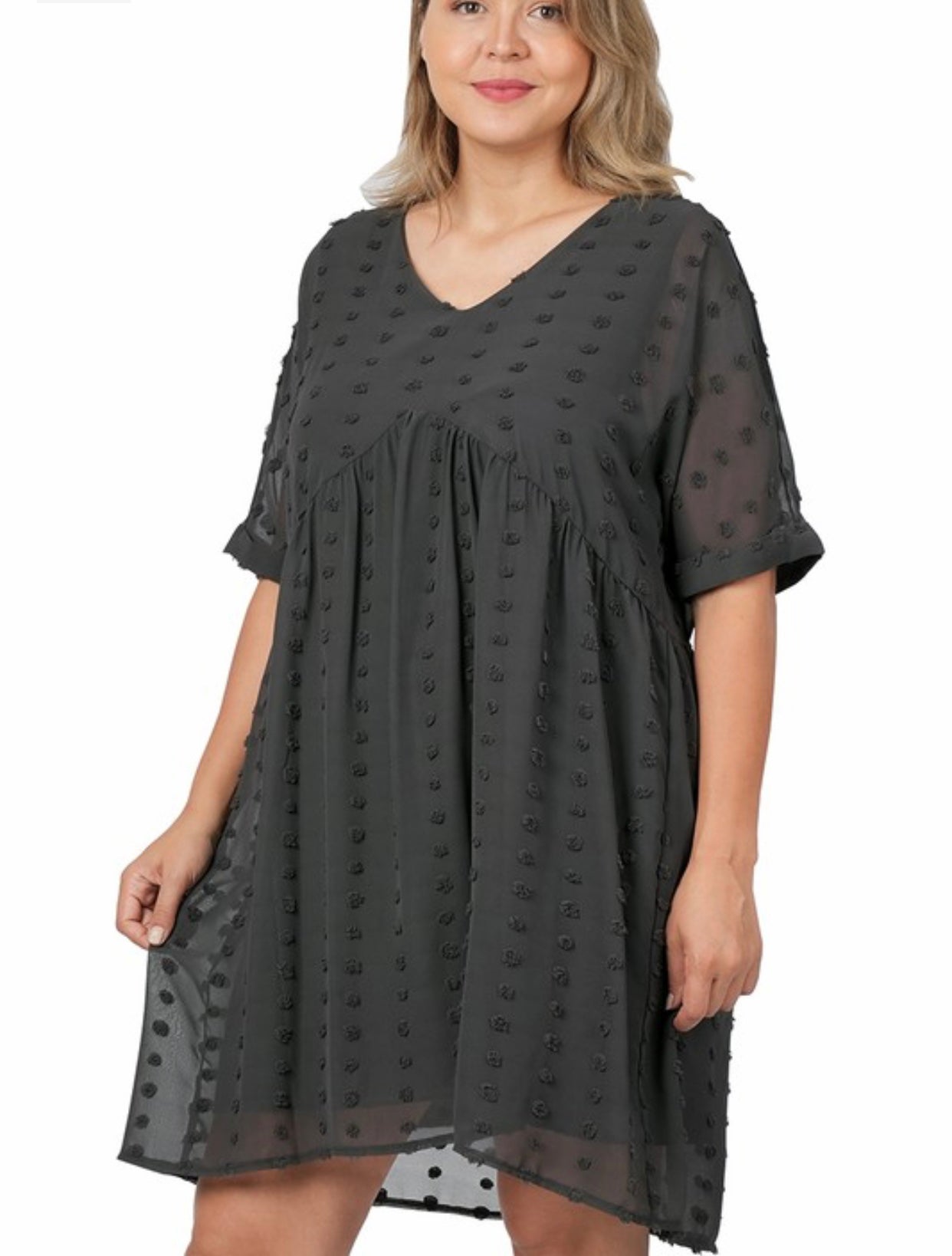 ZENANA Dot Dress Ash Grey