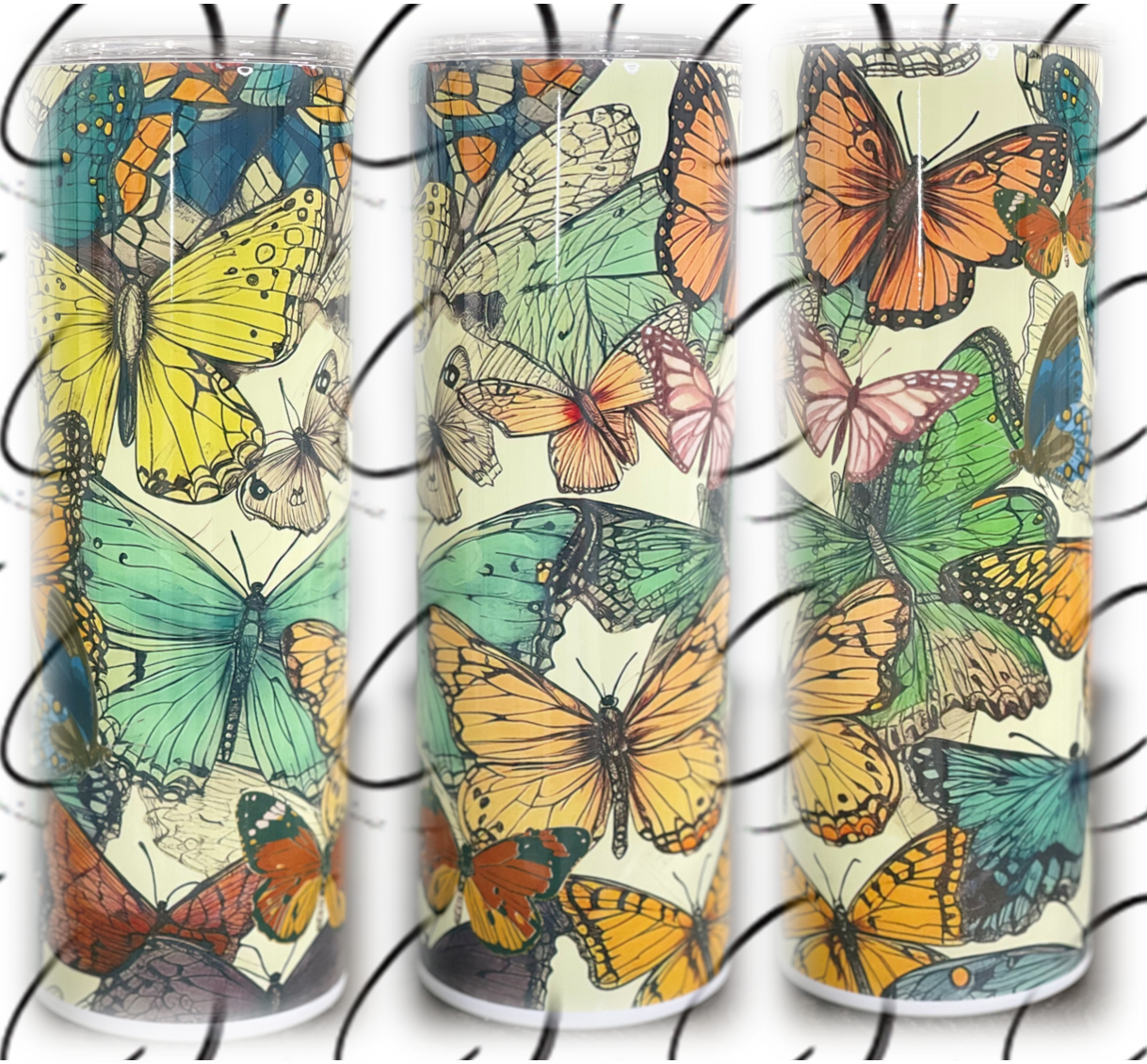 CMD Wholesale - Retro Butterflies 20oz Skinny Tumbler