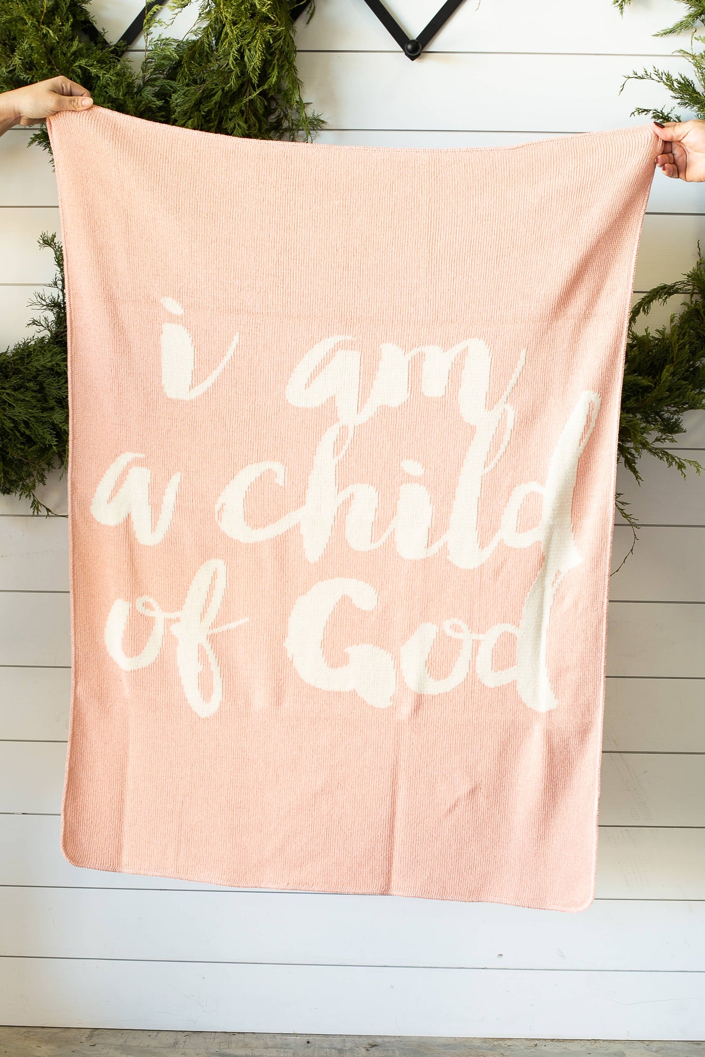 Modern Burlap - Made in the USA |Child of God Knit Throw Blanket Script