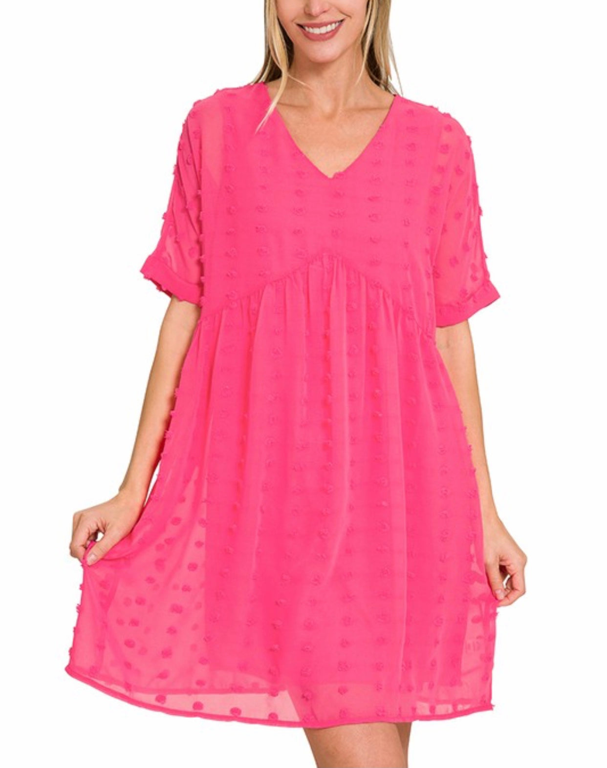 ZENANA Dot Dress Hot Pink