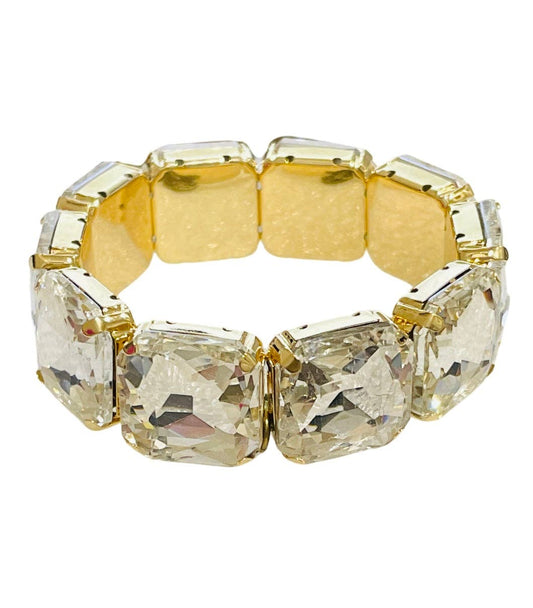 1CNC F141 * Large square clear rhinestone stretch bracelet