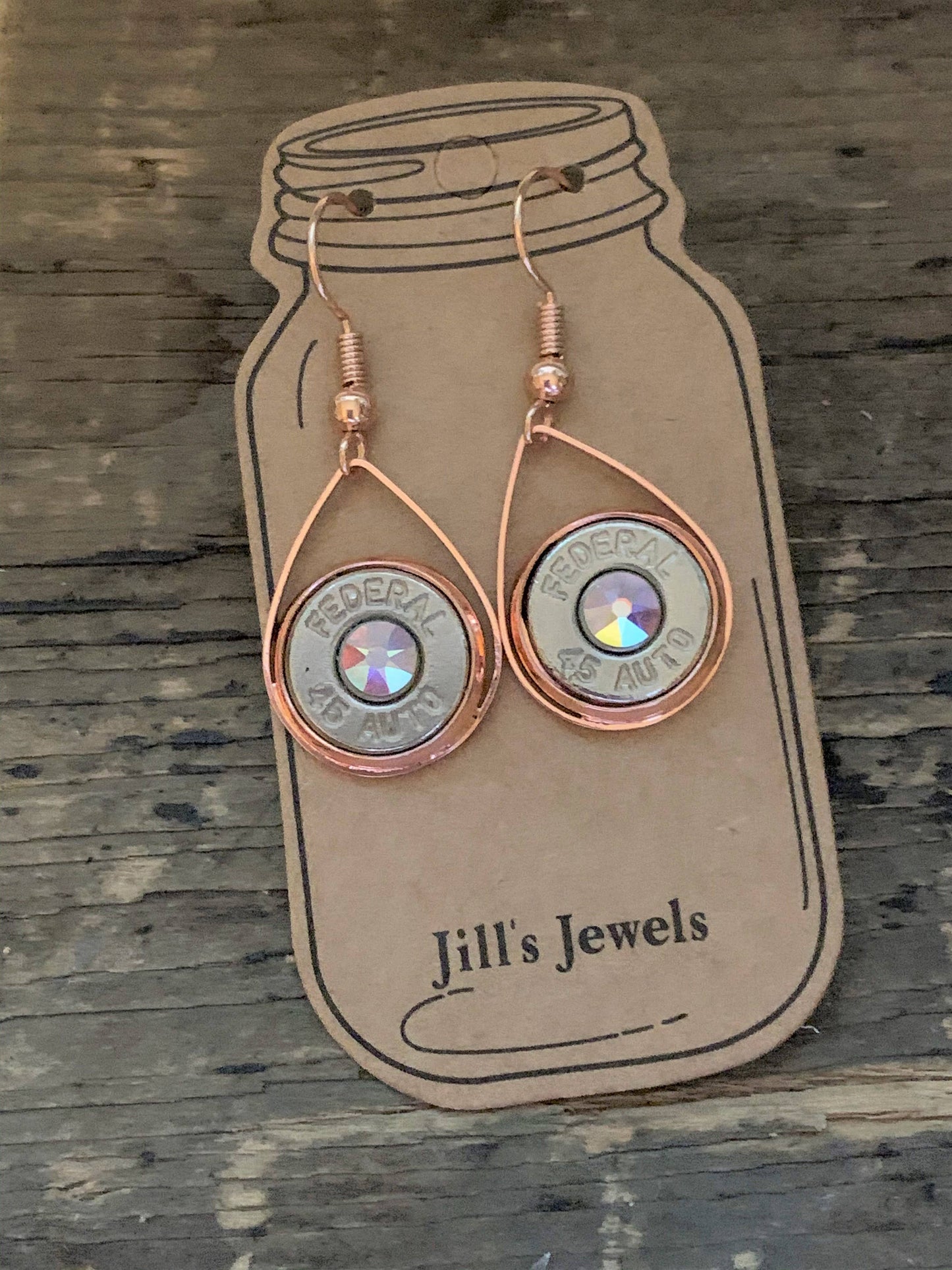 Jill's Jewels - Rose Gold Teardrop 45 Auto Bullet Earrings