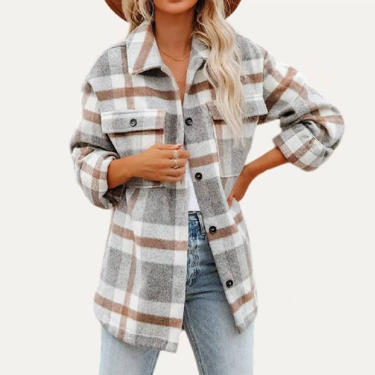 Classic Multi Plaid Collared Button Down Shacket GREY MULTI