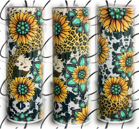 CMD Wholesale - Turquoise Sunflower 20oz Skinny Tumbler