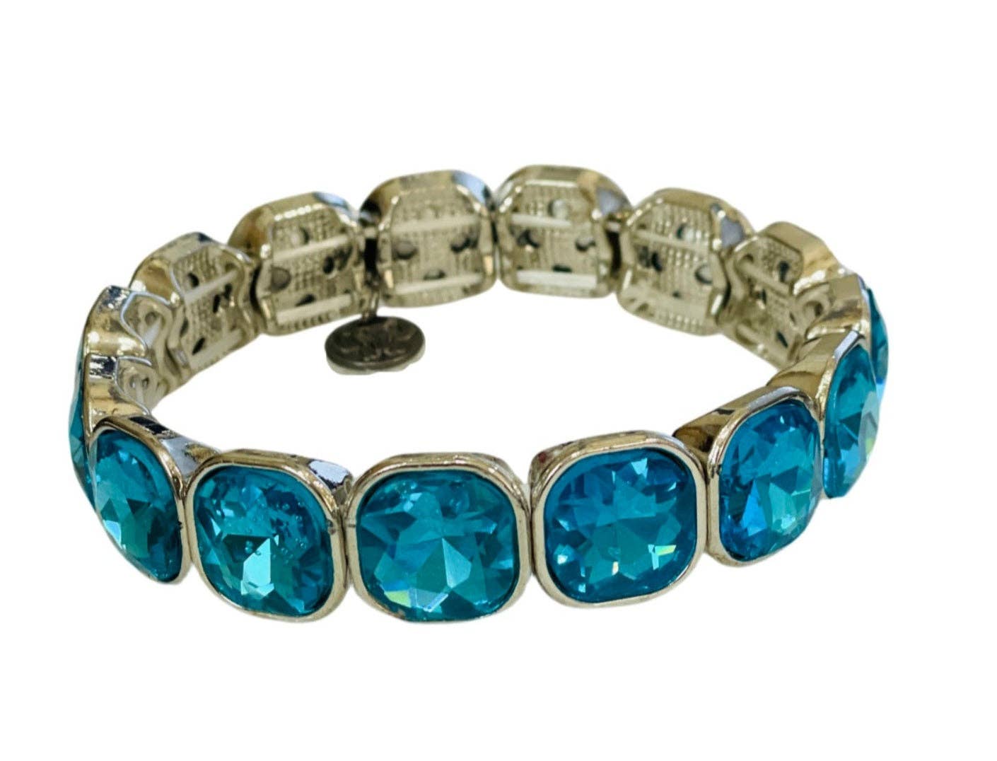 1CNC M096 * Silver and turquoise rhinestone stretch bracelet (curvy fit)