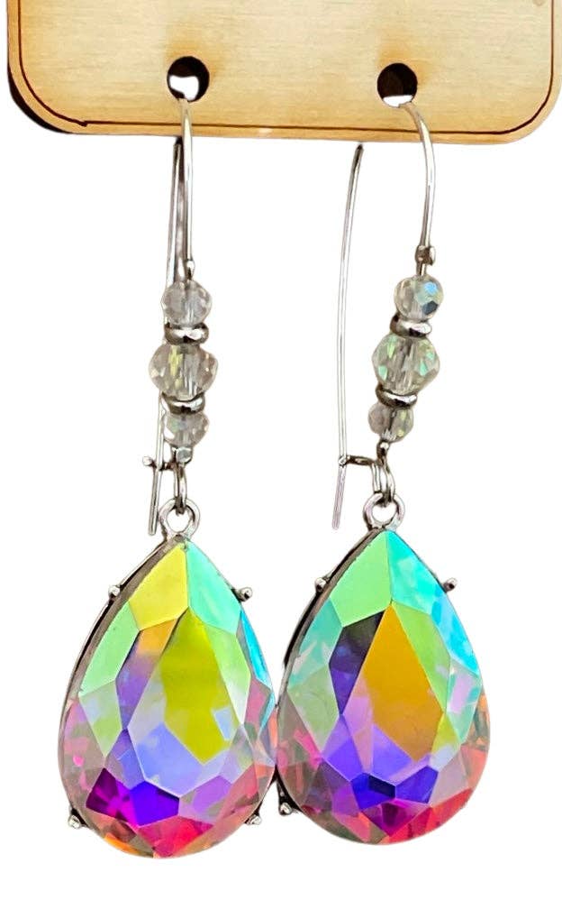 1CNC G234 * AB teardrop on silver ear wire with decorative beads